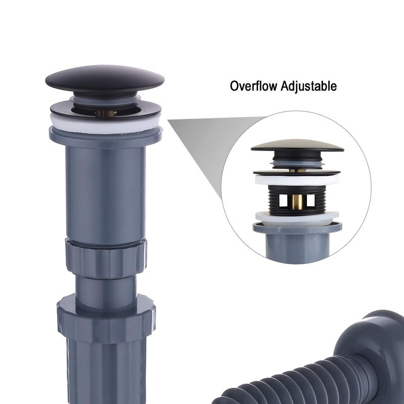 GORDEE Bathroom Sink Stopper Vertical Straight Bottle Trap Complete Set Adjustable 1-1/4 Sink Drain Kit Tube, Threaded Tube Design for Bending Angles, with or Without Overflow Adjustable, Black - Image 2